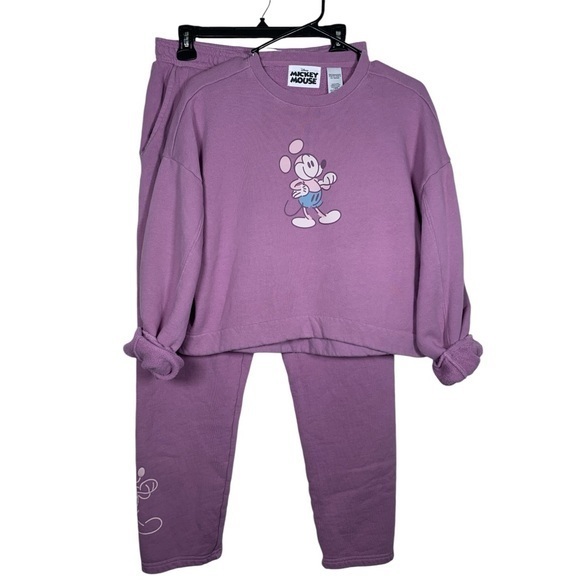 Disney Mickey Mouse Purple Sweatshirt & Sweatpants Set Size Xs/M Euc #Cl-69
